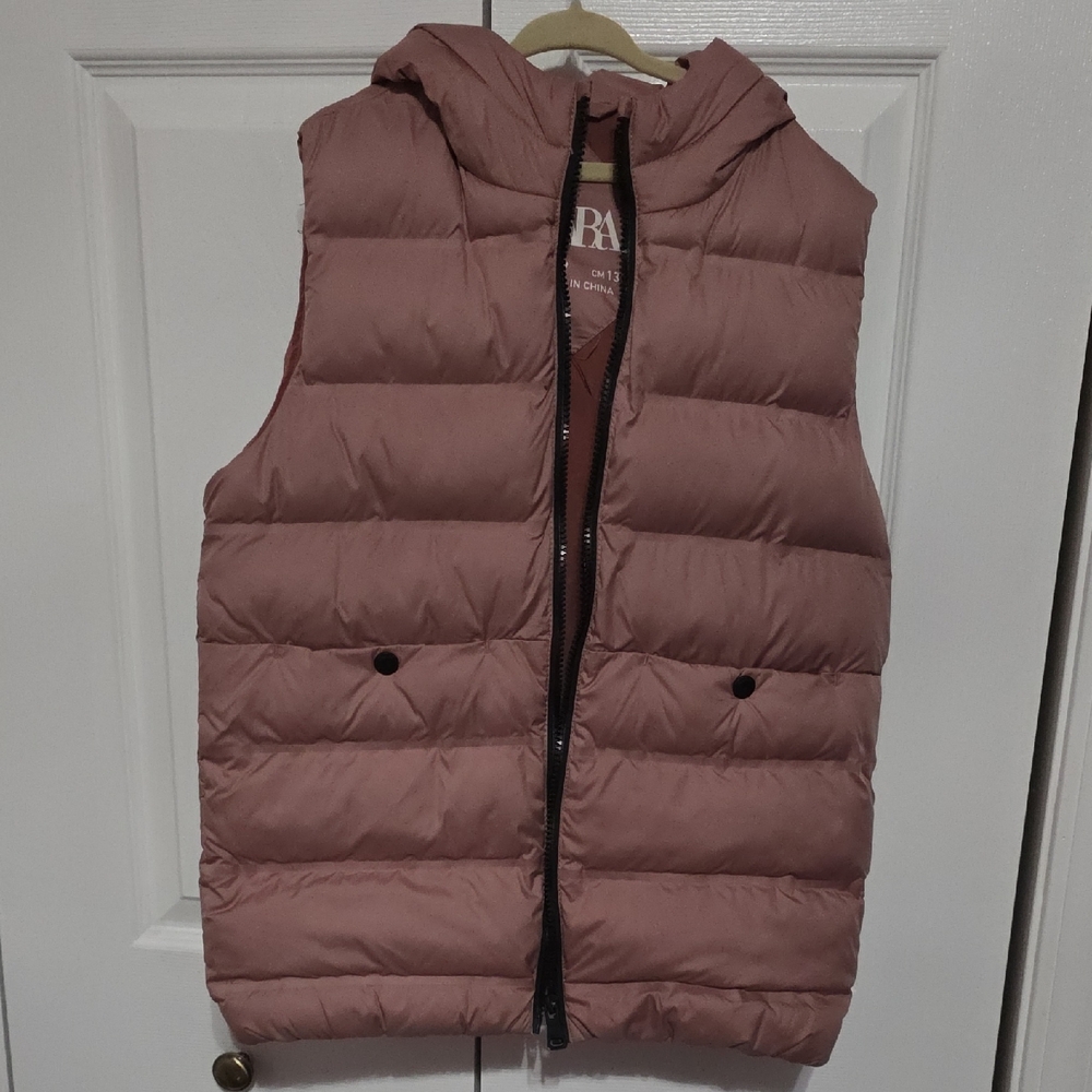 Zara Dusty Rose Hooded Puffer Vest